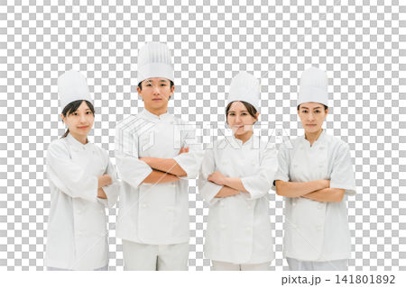 Chefs and cooks in chef coats standing in the kitchen Chefs and cooks in chef coats standing in the kitchen 141801892