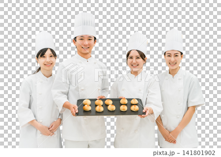 Chefs and cooks in chef coats standing in the kitchen Chefs and cooks in chef coats standing in the kitchen 141801902