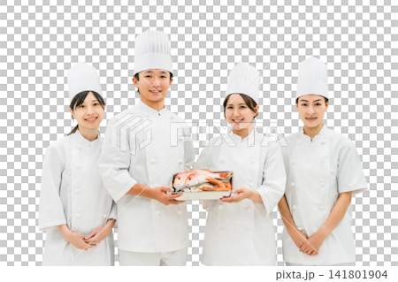 Chefs and cooks in chef coats standing in the kitchen Chefs and cooks in chef coats standing in the kitchen 141801904