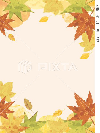 秋　もみじ　紅葉　葉　水彩　風景　フレーム　背景　デザイン　壁紙　テンプレート　イラスト素材 141801967