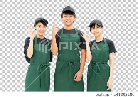 Male and female kitchen staff and cooking staff in the kitchen and back yard (ok, praise, nice) Male and female kitchen staff and cooking staff in the kitchen and back yard (ok, praise, nice) 141802190