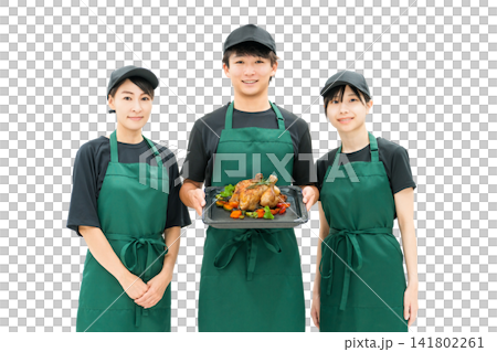 廚房和後院的男女廚房工作人員和烹飪人員 141802261