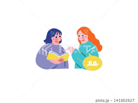 白人女性と会話する日本人女性のイラスト 141802627