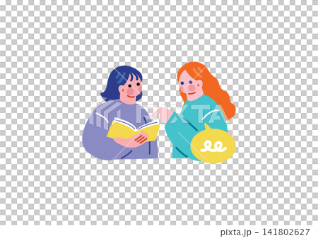 白人女性と会話する日本人女性のイラスト 141802627