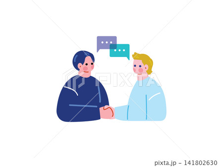 白人男性と握手する日本人男性のイラスト 白人男性と握手する日本人男性のイラスト 141802630