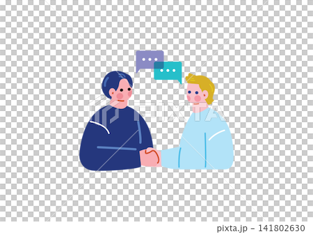 白人男性と握手する日本人男性のイラスト 白人男性と握手する日本人男性のイラスト 141802630