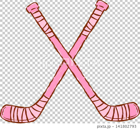 Crossed Pink Hockey Sticks Hand Drawn Whimsical Illustration Crossed Pink Hockey Sticks Hand Drawn Whimsical Illustration 141802793