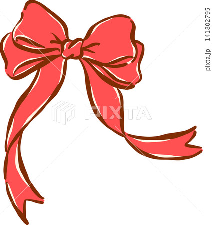 Girly Red Ribbon Bow Playful Long Ribbon Hand Drawn Illustration 141802795