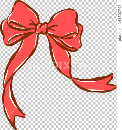 Girly Red Ribbon Bow Playful Long Ribbon Hand Drawn Illustration 141802795