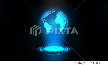 Futuristic glowing hologram Earth globe for global network, cyber security and technology concept 141803100