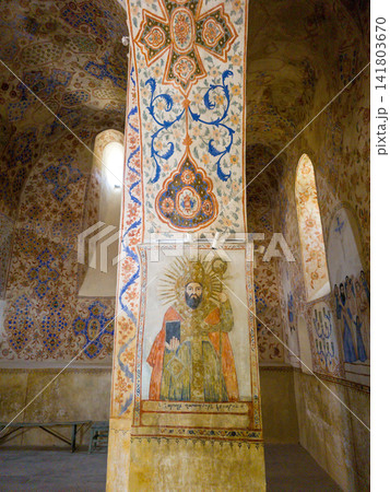 Frescoed church walls and columns with religious art Frescoed church walls and columns with religious art 141803670