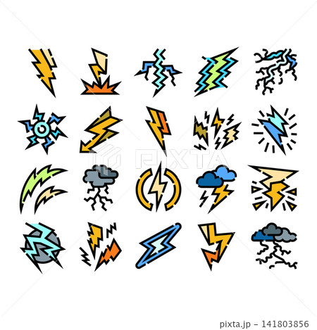 Lightning bolt storm energy icon outline collection 141803856