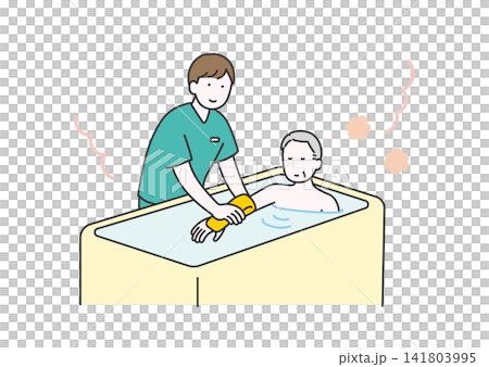 協助老人洗澡的圖片插圖。 協助老人洗澡的圖片插圖。 141803995