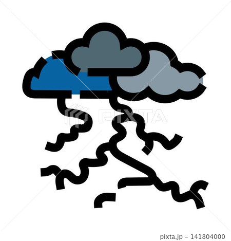 Thunderstorm icon with dark clouds and lightning bolts 141804000