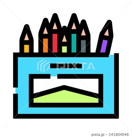 Colored pencils standing in holder for drawing and education 141804048