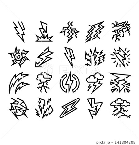 Lightning bolt energy strike weather pictogram icon collection Lightning bolt energy strike weather pictogram icon collection 141804209