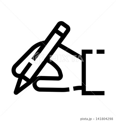 Hand writing on paper with a pen line icon Hand writing on paper with a pen line icon 141804298