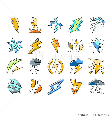 Thunderstorm lightning bolt electricity energy weather icons 141804695