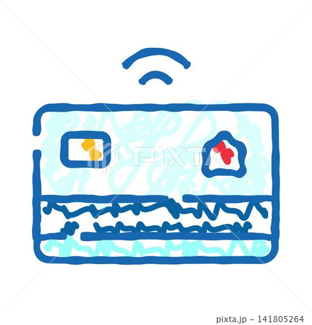 Contactless payment card doodle with wireless symbol Contactless payment card doodle with wireless symbol 141805264
