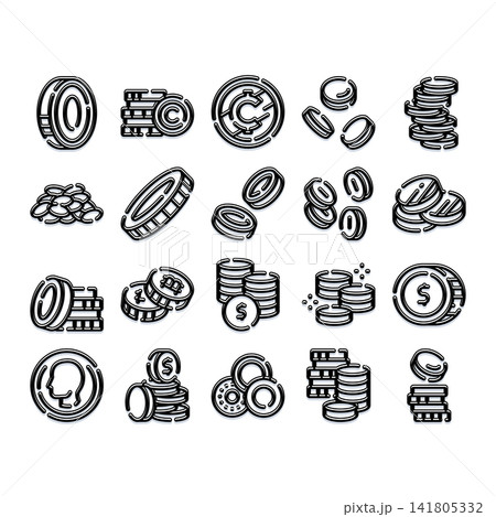 Collection of coin icons illustrating currency and finance concepts Collection of coin icons illustrating currency and finance concepts 141805332