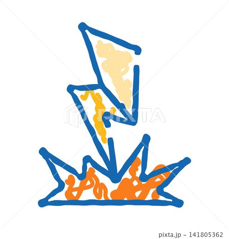Lightning bolt striking ground creating energy impact Lightning bolt striking ground creating energy impact 141805362