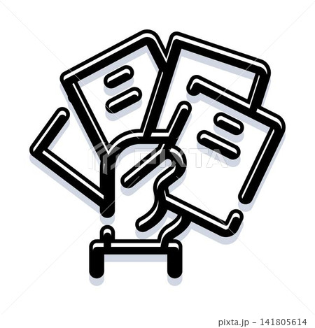 Hand holding document pages in black and white icon Hand holding document pages in black and white icon 141805614
