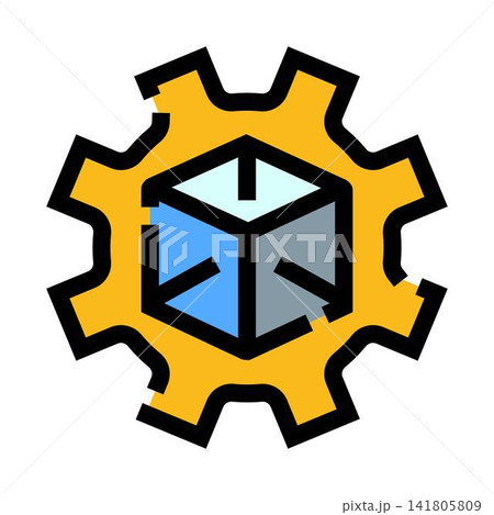 Gear and cube illustrating engineering process and development 141805809