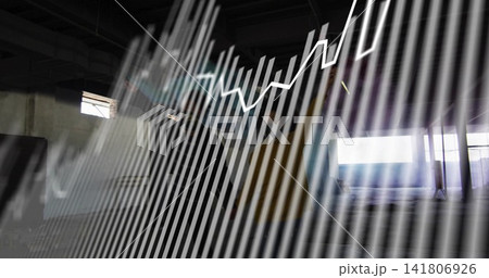 Standing two adults in dark jackets facing warehouse windows, with diagonal overlay and jagged line Standing two adults in dark jackets facing warehouse windows, with diagonal overlay and jagged line 141806926
