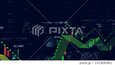 Displaying green dotted line chart centered on digital dashboard, with candles and numbers Displaying green dotted line chart centered on digital dashboard, with candles and numbers 141806962