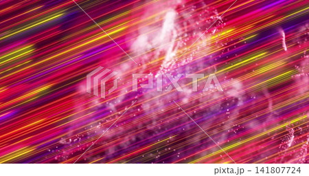 Showing diagonal neon streaks forming luminous nebula in digital art, with sparkles and motion blur 141807724