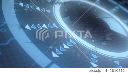 Showing glowing ring UI pulsing on virtual onscreen grid, with diagonal triangle arrows Showing glowing ring UI pulsing on virtual onscreen grid, with diagonal triangle arrows 141810212