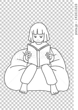 A girl reading a book, reading, relaxing, spending time at home (monochrome, no background) A girl reading a book, reading, relaxing, spending time at home (monochrome, no background) 141811628