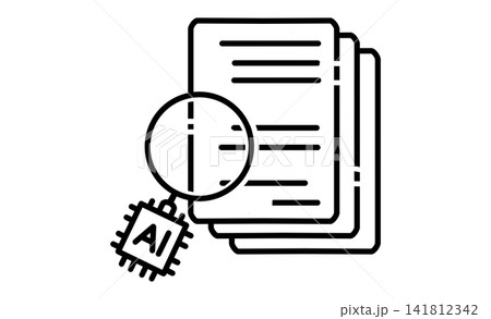 AIによる文書検索と情報解析を表す線画アイコン AIによる文書検索と情報解析を表す線画アイコン 141812342