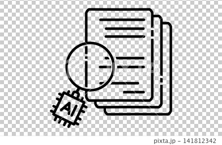 AIによる文書検索と情報解析を表す線画アイコン AIによる文書検索と情報解析を表す線画アイコン 141812342