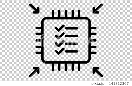 A line drawing icon representing AI task processing and automation. A line drawing icon representing AI task processing and automation. 141812367