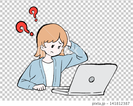 在使用電腦方面有困難或擔憂的女性 在使用電腦方面有困難或擔憂的女性 141812387