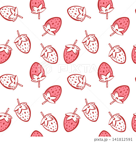 Vector pattern of a strawberry. A simple outline drawing of sweet summer berry. A wild berry in a flirty girlish style. A simplified coquette drawing with ink and brush. Seamless background Vector pattern of a strawberry. A simple outline drawing of sweet summer berry. A wild berry in a flirty girlish style. A simplified coquette drawing with ink and brush. Seamless background 141812591