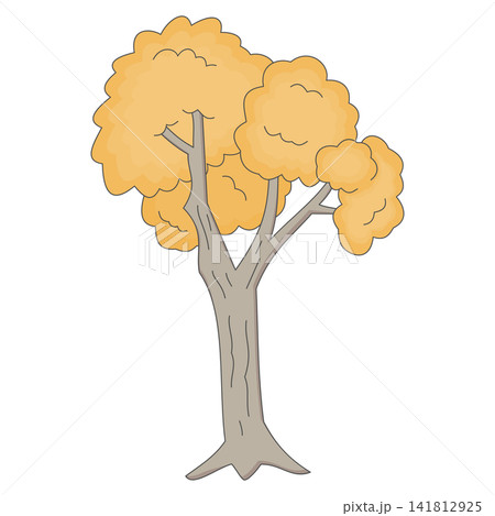 Flat style sticker illustration of a bare autumn tree with yellow orange foliage isolated on transparent background. Fall botanical seasonal tree vector graphic icon for autumn design asset. Flat style sticker illustration of a bare autumn tree with yellow orange foliage isolated on transparent background. Fall botanical seasonal tree vector graphic icon for autumn design asset. 141812925