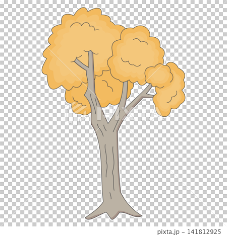 Flat style sticker illustration of a bare autumn tree with yellow orange foliage isolated on transparent background. Fall botanical seasonal tree vector graphic icon for autumn design asset. Flat style sticker illustration of a bare autumn tree with yellow orange foliage isolated on transparent background. Fall botanical seasonal tree vector graphic icon for autumn design asset. 141812925