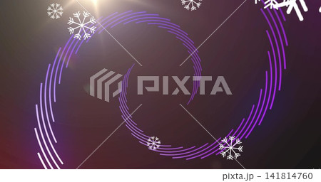 Swirling segmented purple spiral filling digital wallpaper, glowing lens flare and white snowflakes Swirling segmented purple spiral filling digital wallpaper, glowing lens flare and white snowflakes 141814760