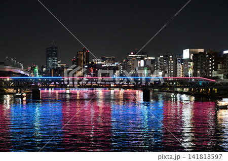 東京夜景 浅草界隈 隅田川 東京夜景 浅草界隈 隅田川 141818597