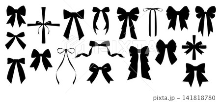 Vector black bow silhouettes set for present wrap decoration and holiday design elements 141818780