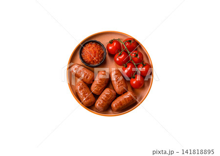 Chicken or pork grilling sausages with garlic, salt, and spices. Grilling sausages 141818895