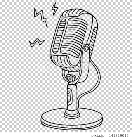 Hand Drawn Microphone Line Art Illustration Hand Drawn Microphone Line Art Illustration 141819015