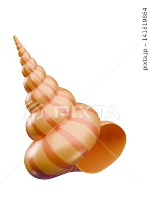 3D seashell vector icon. realistic orange striped snail shell spiral horn shape, mollusk conch, underwater animal 3D seashell vector icon. realistic orange striped snail shell spiral horn shape, mollusk conch, underwater animal 141819864