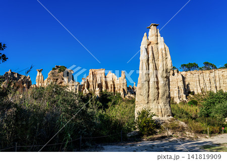 The Organs of Ille sur Tet, or fairy chimneys, in the Pyrenees Orientales, in Catalonia, in Occitanie, France The Organs of Ille sur Tet, or fairy chimneys, in the Pyrenees Orientales, in Catalonia, in Occitanie, France 141819909