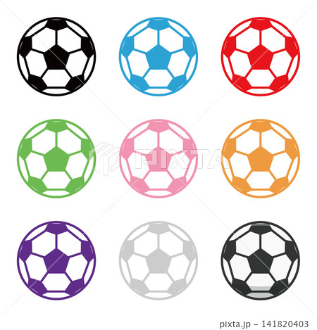 カラフルなサッカーボールのイラストセット カラフルなサッカーボールのイラストセット 141820403