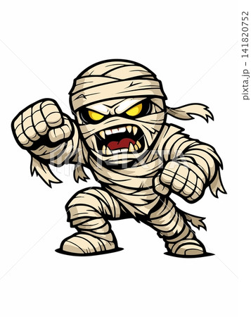 Vector of a cartoon mummy character punching. Vector of a cartoon mummy character punching. 141820752
