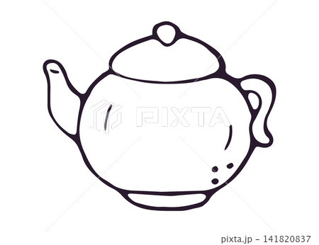 Teapot Round Classic Hand Drawn Doodle Clipart 141820837