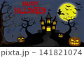 月夜の洋館とジャックオーランタンのハロウィン背景（HAPPY HALLOWEEN ロゴ入り） 141821074